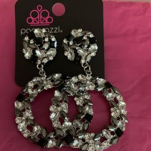 Paparazzi earrings black, white, and hematite rhinestones